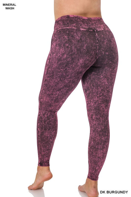 Plus Mineral Washed Wide Waistband Yoga Leggings - Zenana