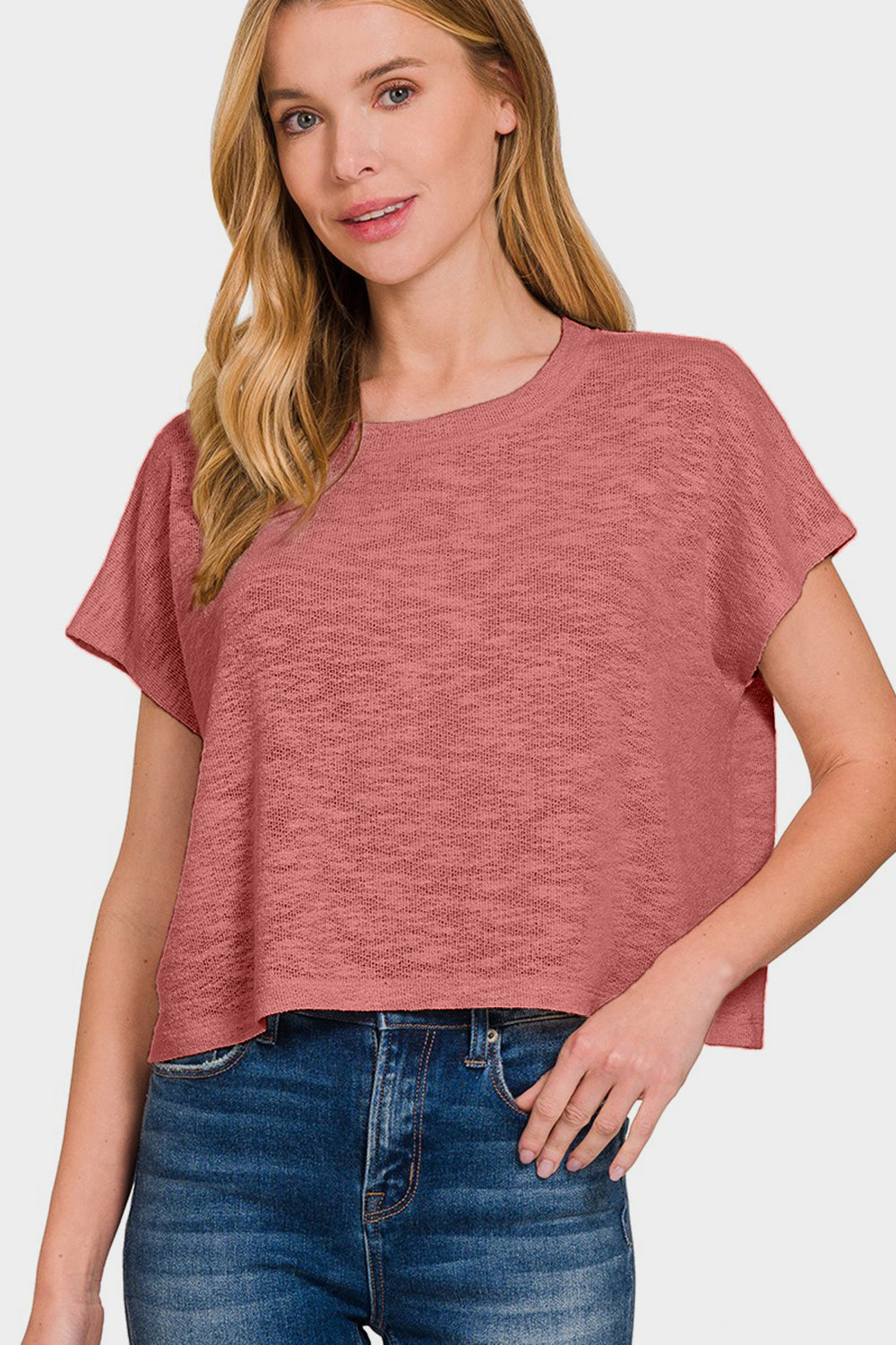 Zenana Round Neck Short Sleeve T-Shirt - Winter Rose
