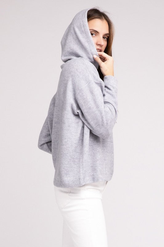 Hooded Brushed Melange Hacci Sweater - Zenana