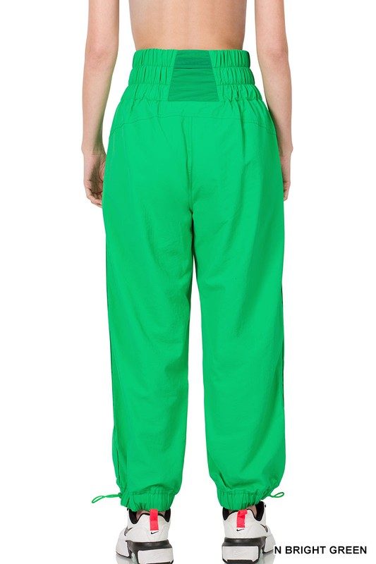 Windbreaker Smocked High Waistband Jogger Pants - Zenana