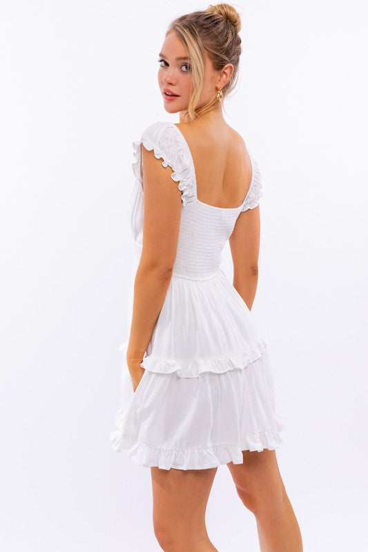 Cap Sleeve Ruffle Mini Dress - Le Lis