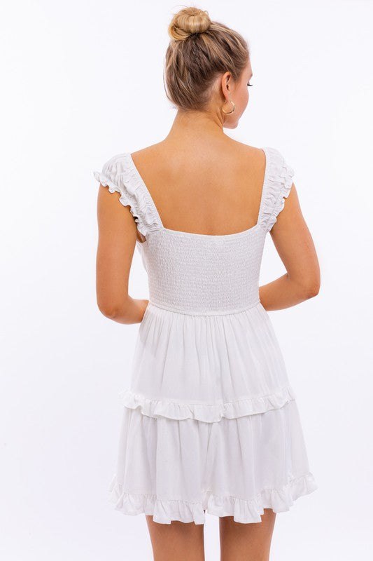 Cap Sleeve Ruffle Mini Dress - Le Lis