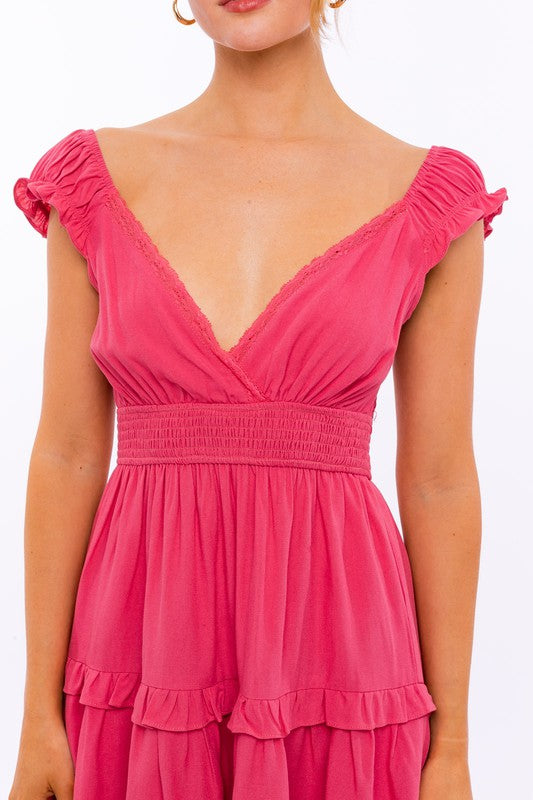 Cap Sleeve Ruffle Mini Dress - Le Lis
