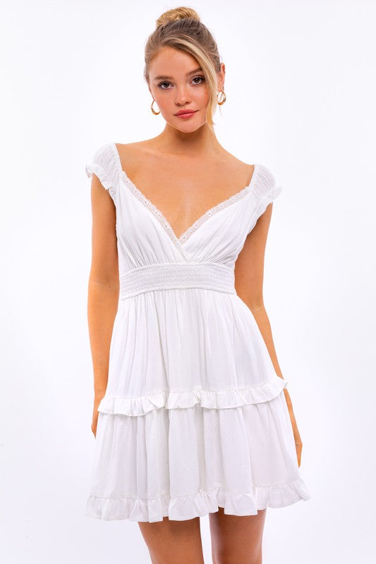 Cap Sleeve Ruffle Mini Dress - Le Lis
