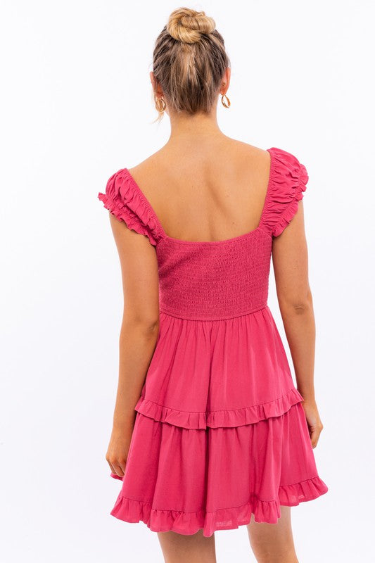 Cap Sleeve Ruffle Mini Dress - Le Lis