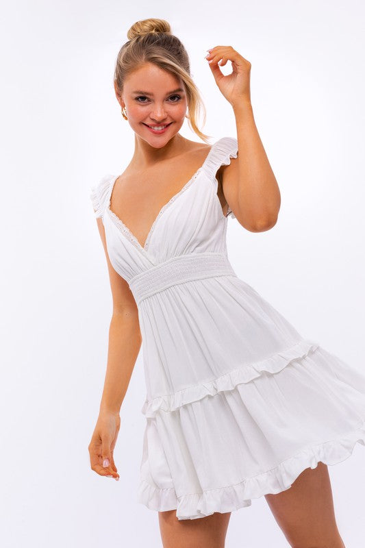 Cap Sleeve Ruffle Mini Dress - Le Lis