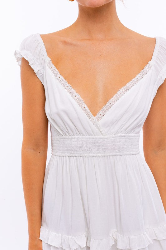 Cap Sleeve Ruffle Mini Dress - Le Lis
