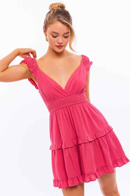 Cap Sleeve Ruffle Mini Dress - Le Lis