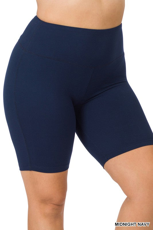 Plus Brushed Wide Waistband Biker Shorts - Zenana