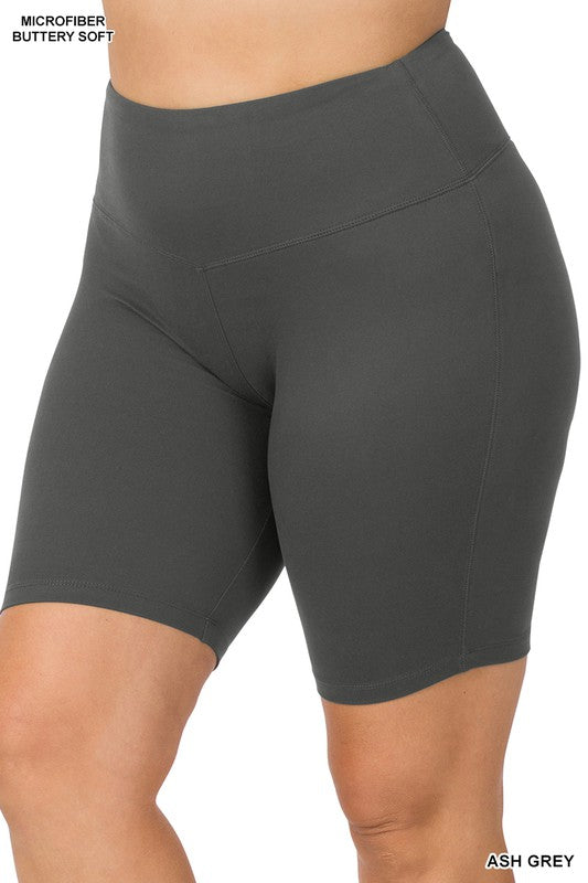 Plus Brushed Wide Waistband Biker Shorts - Zenana