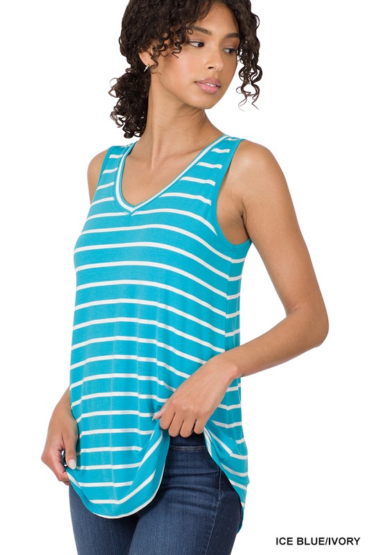 Stripe Sleeveless V-Neck Top - Zenana