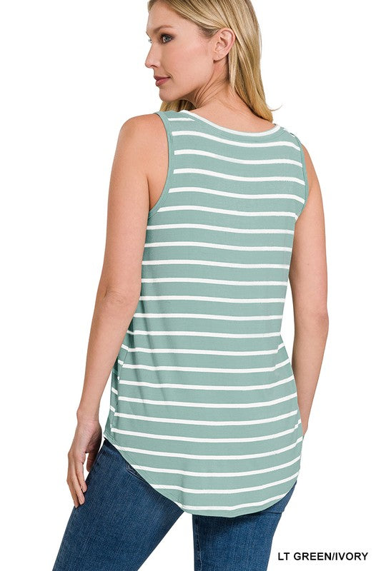 Stripe Sleeveless V-Neck Top - Zenana
