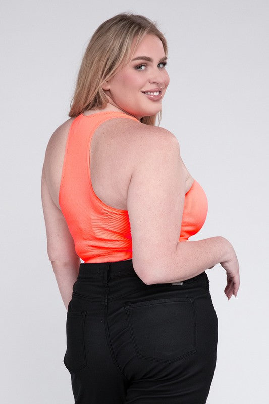 Plus Ribbed Cropped Racerback Tank Top - Zenana