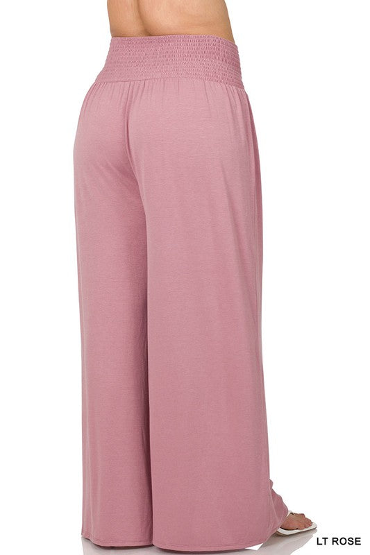 Plus Smocked Waist Wide Leg Pants - Zenana