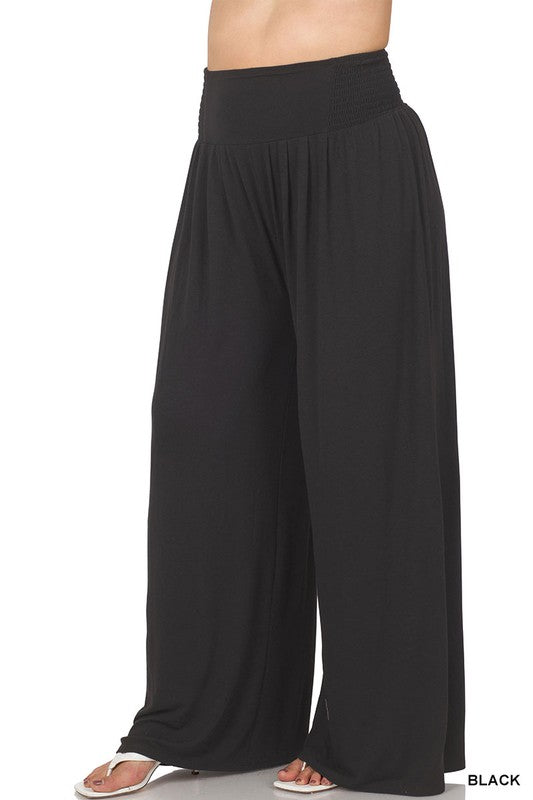 Plus Smocked Waist Wide Leg Pants - Zenana