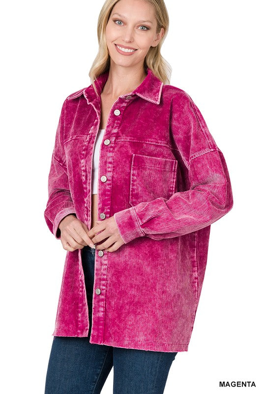 Oversized Premium Vintage Washed Corduroy Shacket - Zenana