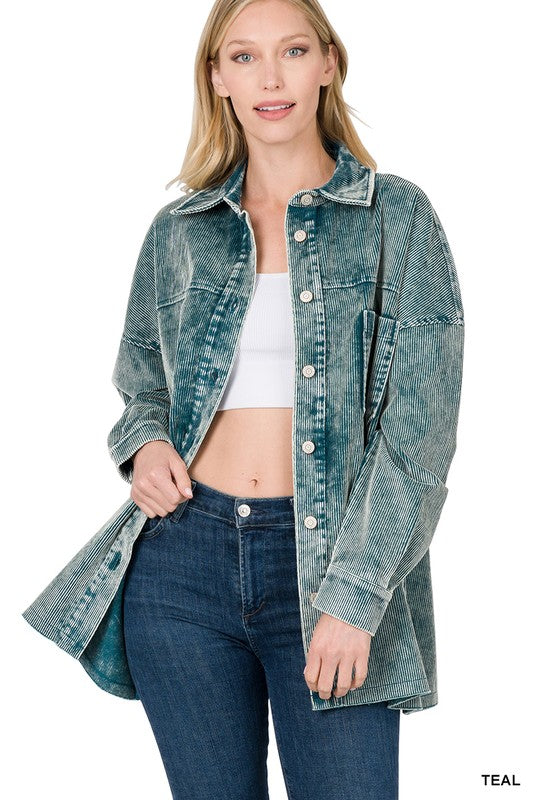 Oversized Premium Vintage Washed Corduroy Shacket - Zenana