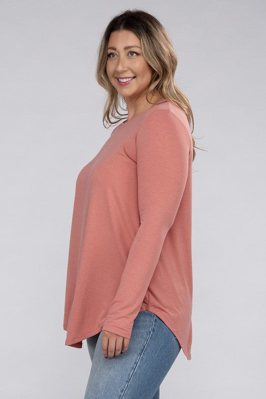 Plus Long Sleeve Round Neck Round Hem Top - Zenana