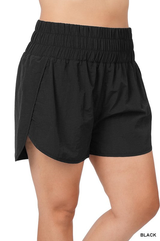 Plus Windbreaker Smocked Waistband Running Shorts - Zenana