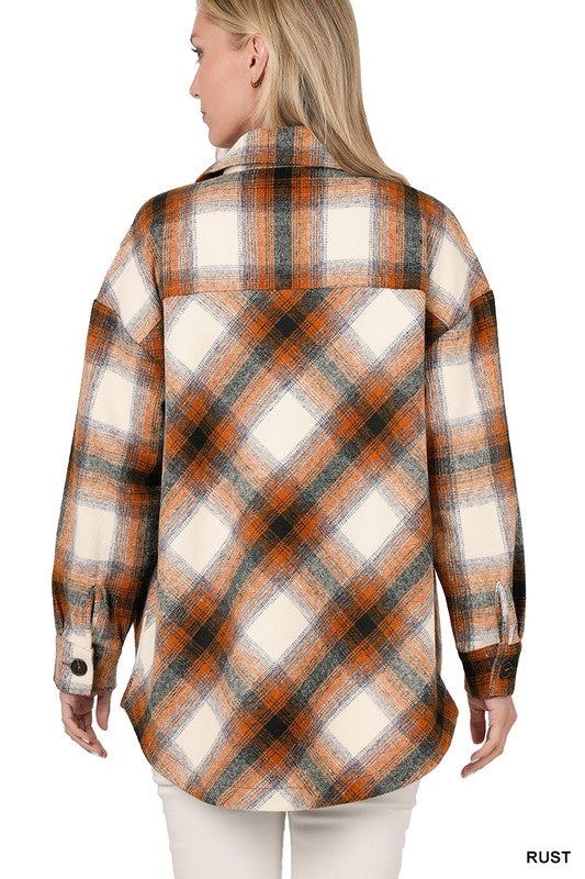 Yarn Dyed Plaid Shacket With Pockets - Zenana