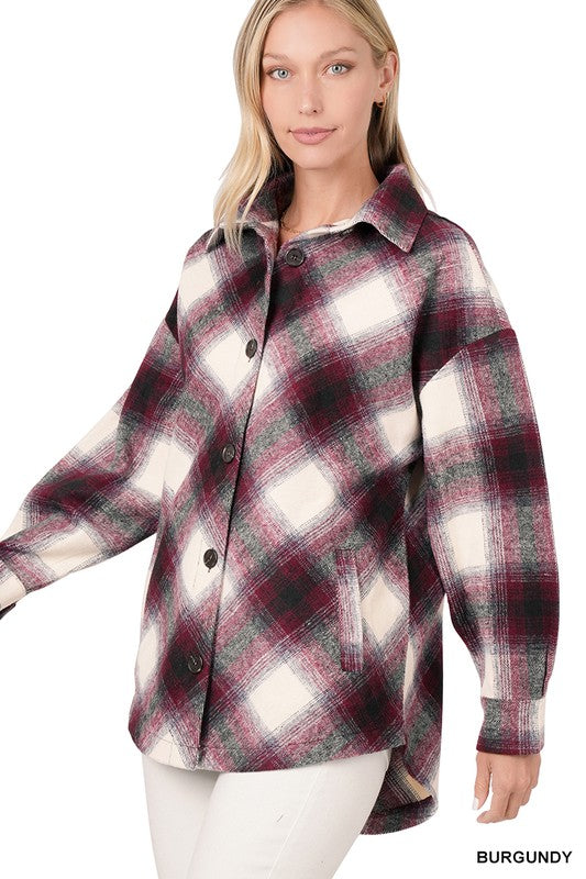 Yarn Dyed Plaid Shacket With Pockets - Zenana
