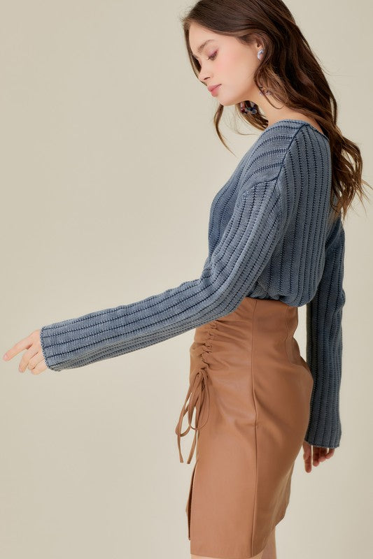 V-Neck Washed Crop Sweater - Mustard Seed