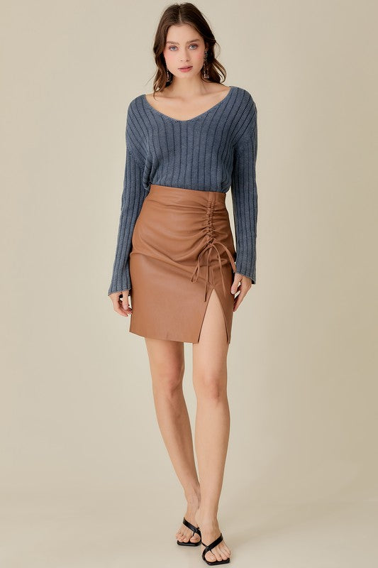 V-Neck Washed Crop Sweater - Mustard Seed