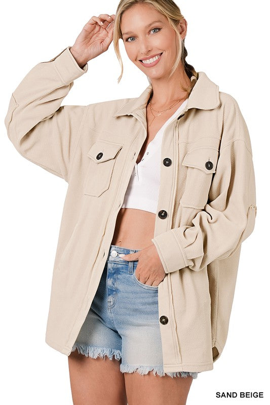 Oversized Basic Fleece Shacket - Zenana