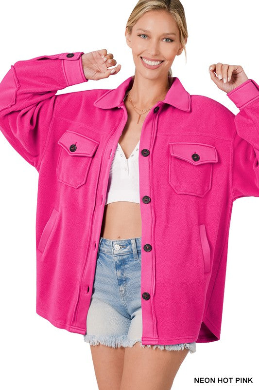 Oversized Basic Fleece Shacket - Zenana