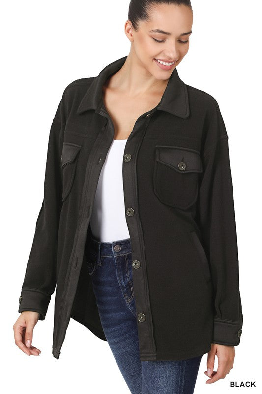Oversized Basic Fleece Shacket - Zenana