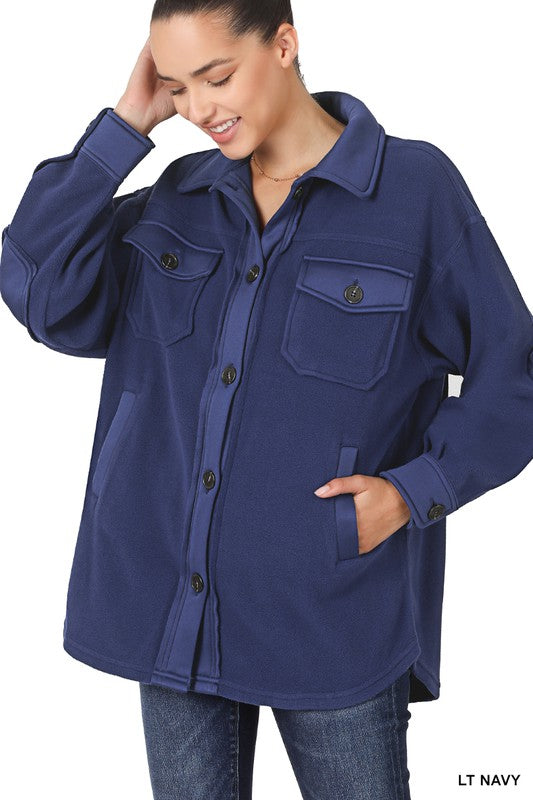Oversized Basic Fleece Shacket - Zenana