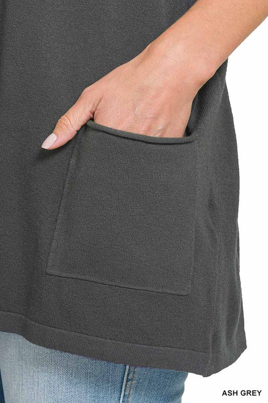 Oversized Front Pocket Sweater - Zenana
