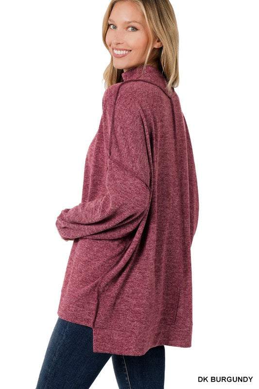 Brushed Melange Hacci Mock Neck Sweater - Zenana