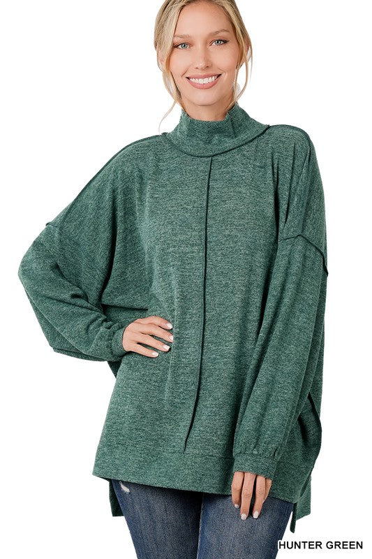 Brushed Melange Hacci Mock Neck Sweater - Zenana