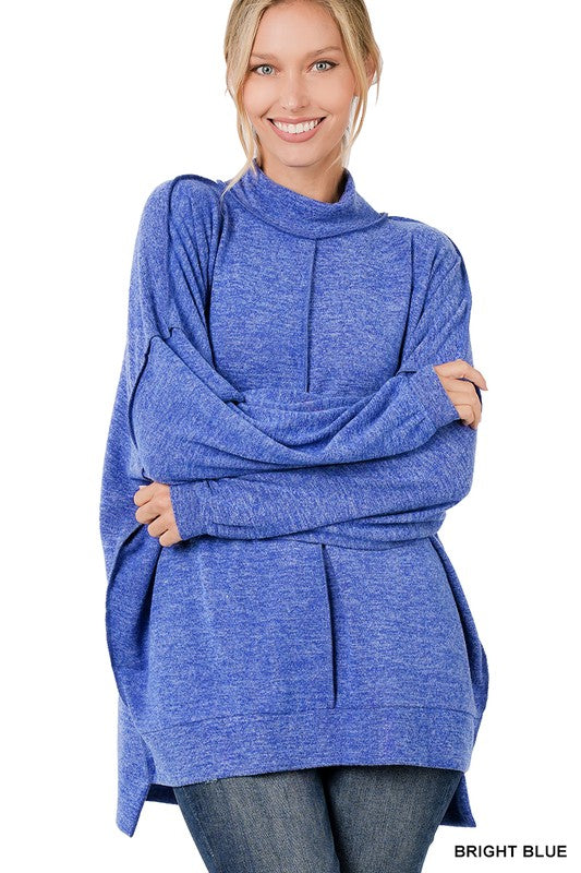 Brushed Melange Hacci Mock Neck Sweater - Zenana