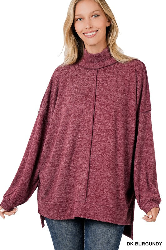 Brushed Melange Hacci Mock Neck Sweater - Zenana