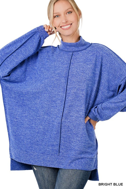 Brushed Melange Hacci Mock Neck Sweater - Zenana