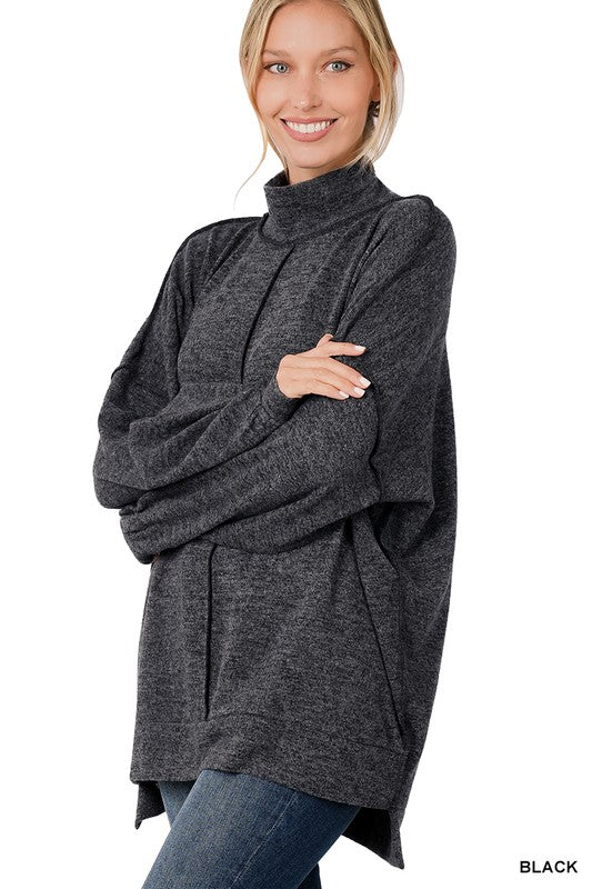 Brushed Melange Hacci Mock Neck Sweater - Zenana