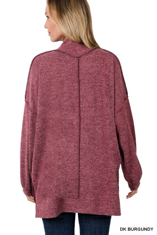 Brushed Melange Hacci Mock Neck Sweater - Zenana
