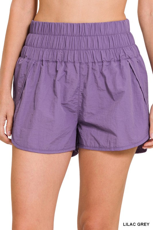Windbreaker Smocked Waistband Running Shorts - Zenana