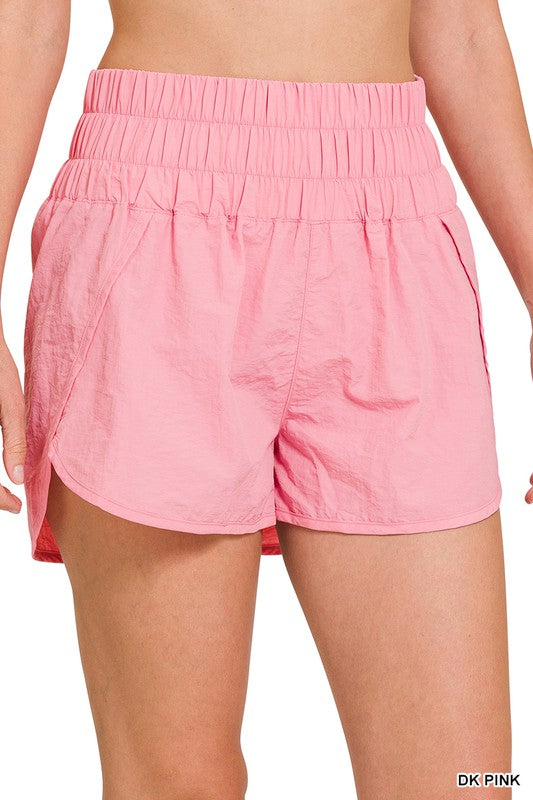 Windbreaker Smocked Waistband Running Shorts - Zenana