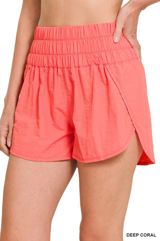 Windbreaker Smocked Waistband Running Shorts - Zenana