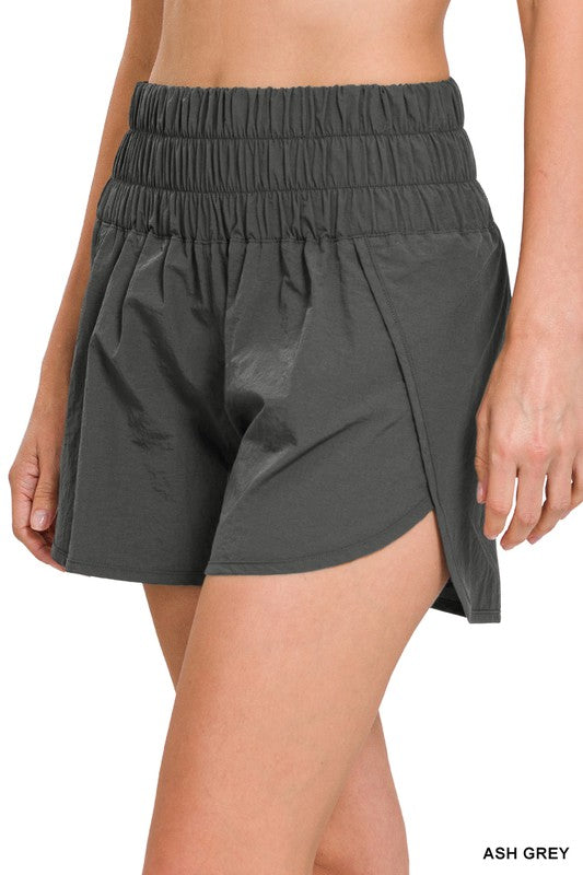 Windbreaker Smocked Waistband Running Shorts - Zenana