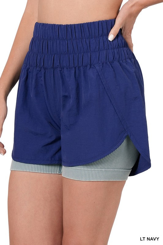 Windbreaker Smocked Waistband Running Shorts - Zenana