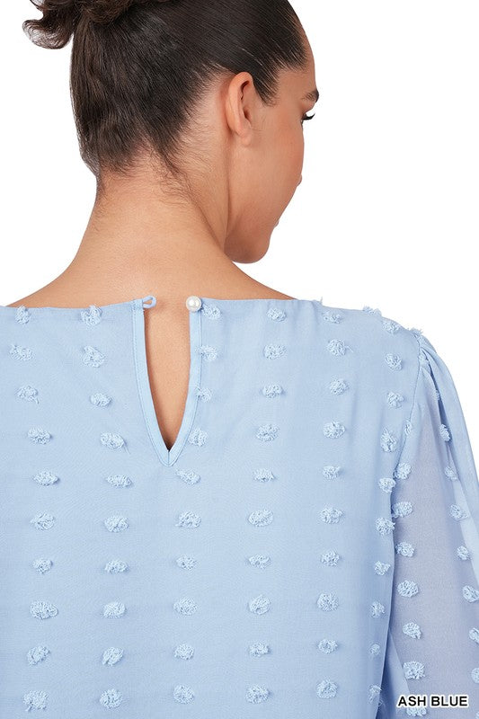 Swiss Dot Round Neck Blouse - Zenana