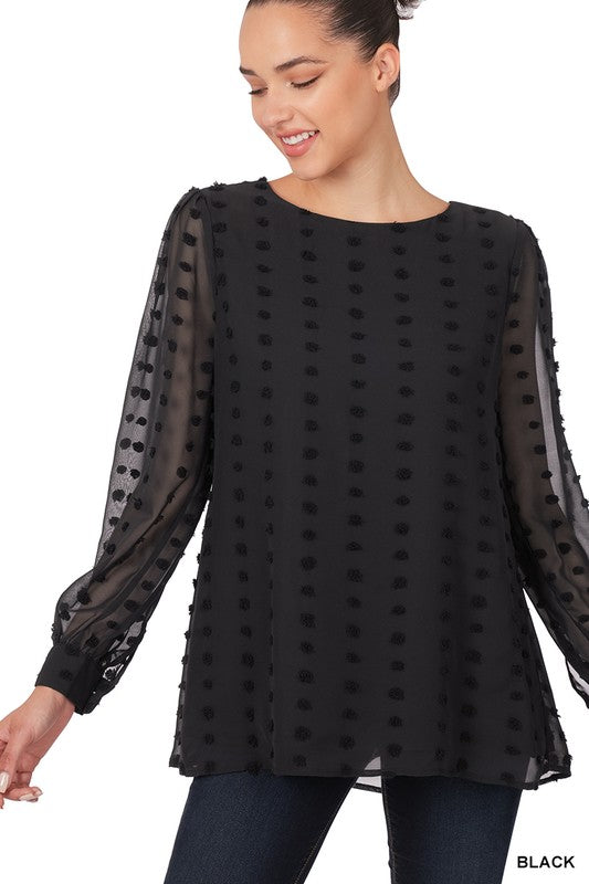 Swiss Dot Round Neck Blouse - Zenana