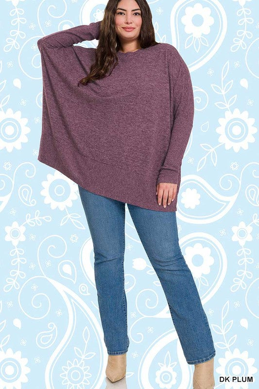 Plus Brushed Melange Hacci Oversized Sweater - Zenana