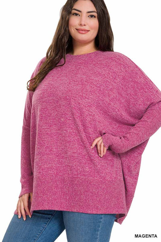 Plus Brushed Melange Hacci Oversized Sweater - Zenana