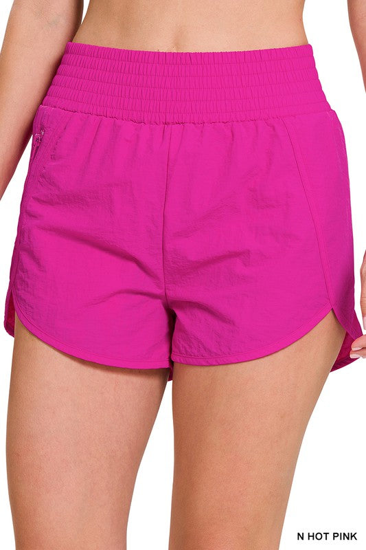 Windbreaker Smocked Waistband Running Shorts - Zenana