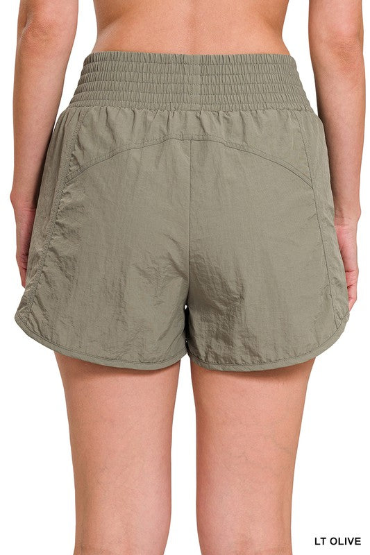 Windbreaker Smocked Waistband Running Shorts - Zenana